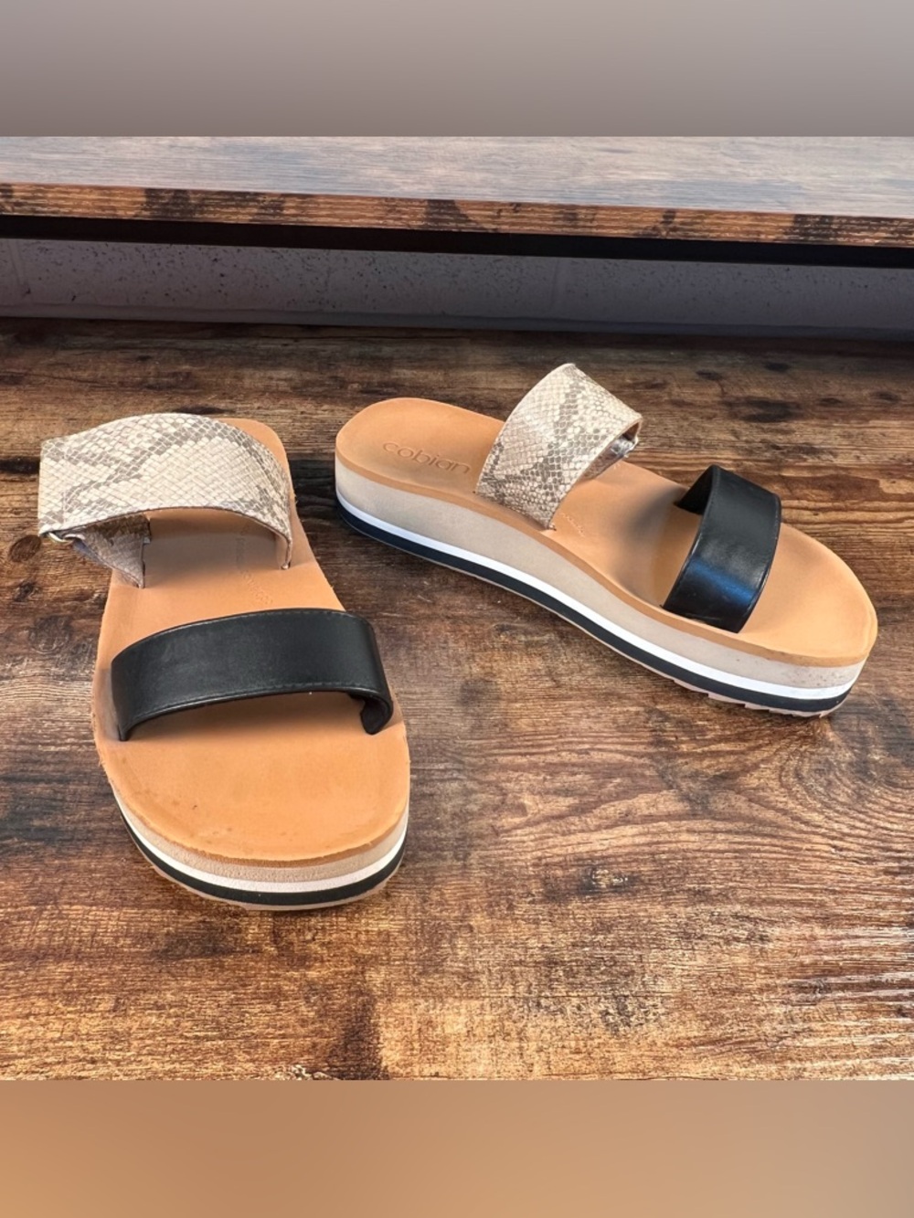 Cobian Platform Sandals Vira Rise Snake Print Slide Sandals Double Strap Size 10